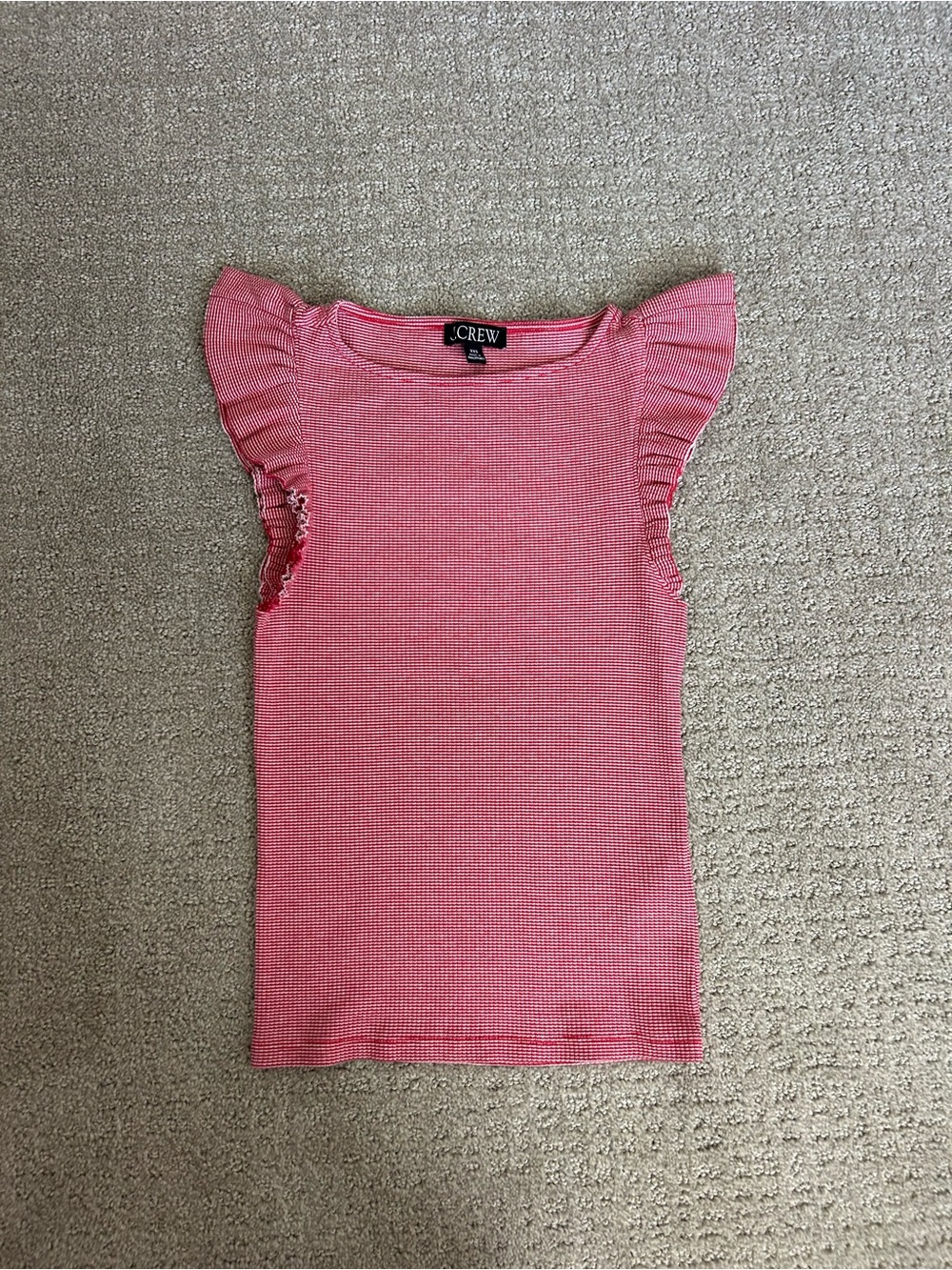 J.Crew Red and White striped ruffle sleeves top size XXS!